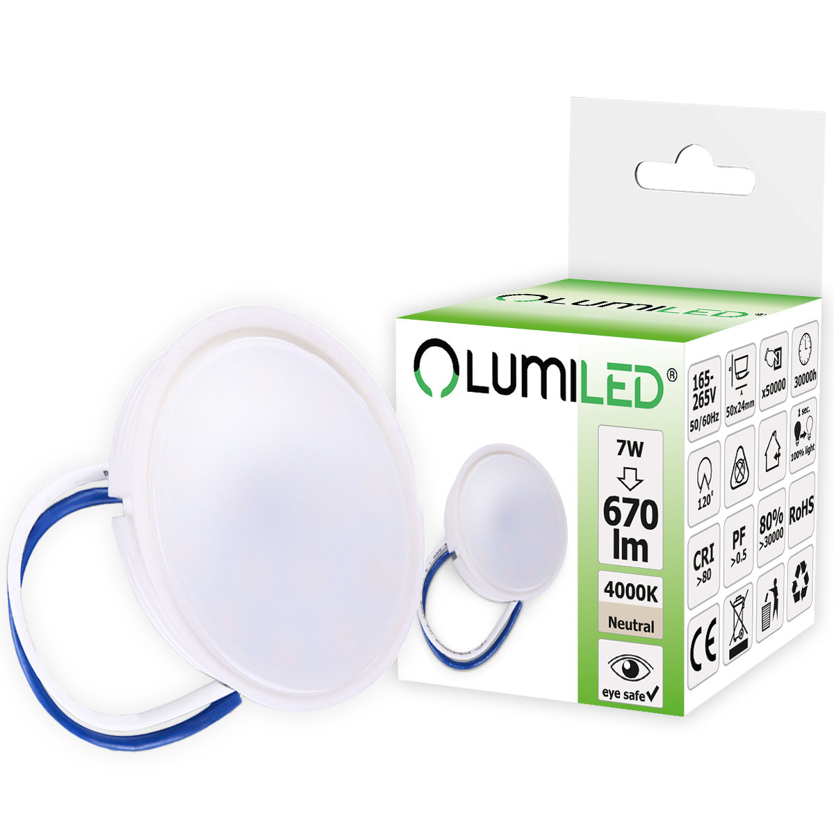 Wkład Do Opraw Led Mr16 Moduł Insert Mleczny 7W = 70W 120° 670Lm 4000K Neutralna Lumiled