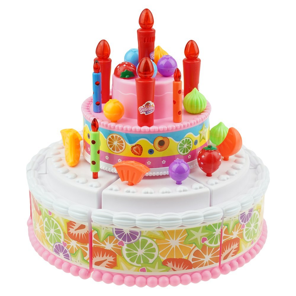 Duży, grajacy, świecacy tort urodzinowy + świeczki