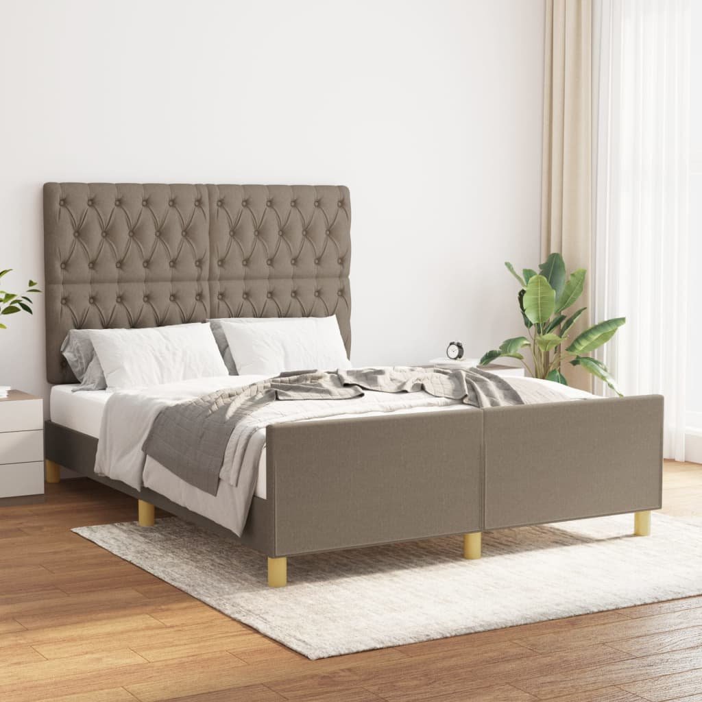 vidaXL Rama łóżka z zagłówkiem, taupe, 140x190 cm, obita tkaniną