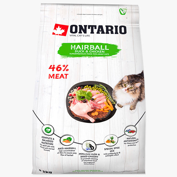Ontario Cat Hairball sucha karma kaczka i kurczak 2kg