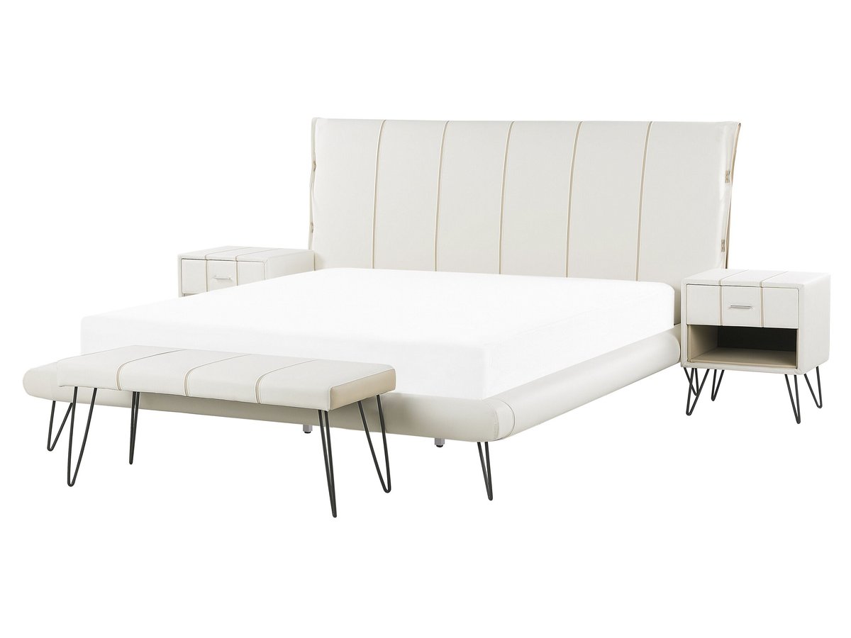 Beliani Zestaw mebli do sypialni ekoskóra 160 x 200 cm biały BETIN