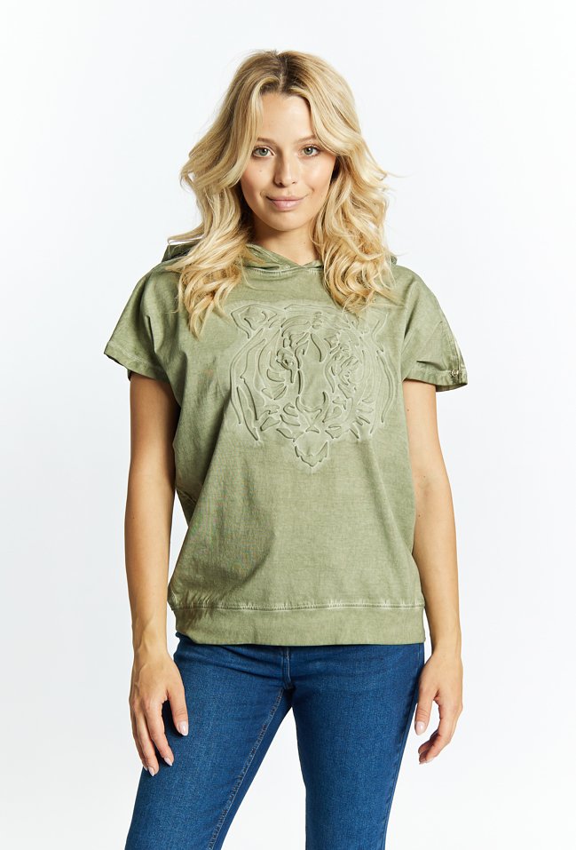 Bawełniany t-shirt z kapturem - Monnari