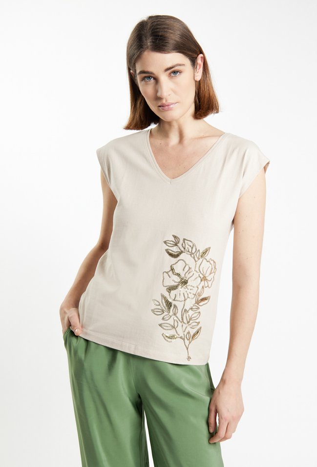 T-shirt z cekinowym wzorem - Monnari