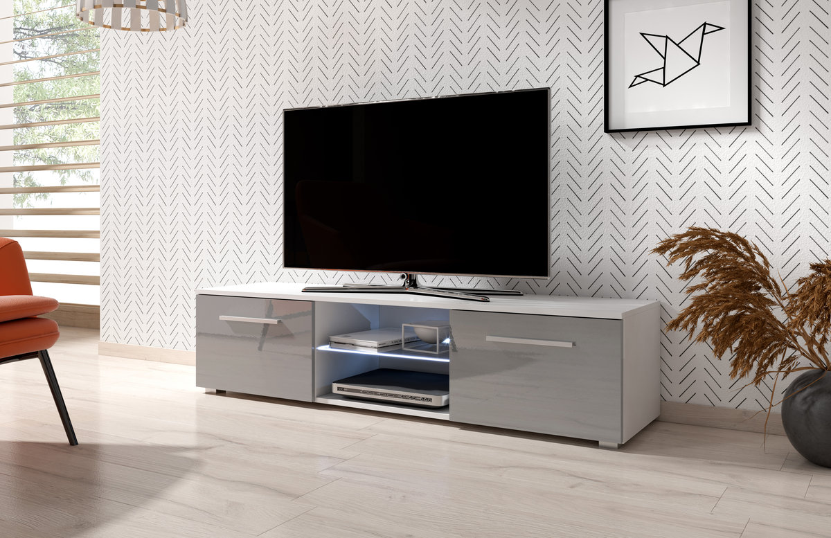 Szafka Rtv Moon 140 Biały / Szary Połysk + Led