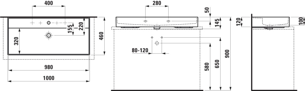 Laufen Kartell Umywalka wisząca lub nablatowa 100x46 cm z 2 otworami na baterię biała z powłoką LCC H8163374001071 - odbiór osobisty: Kraków, Warszawa