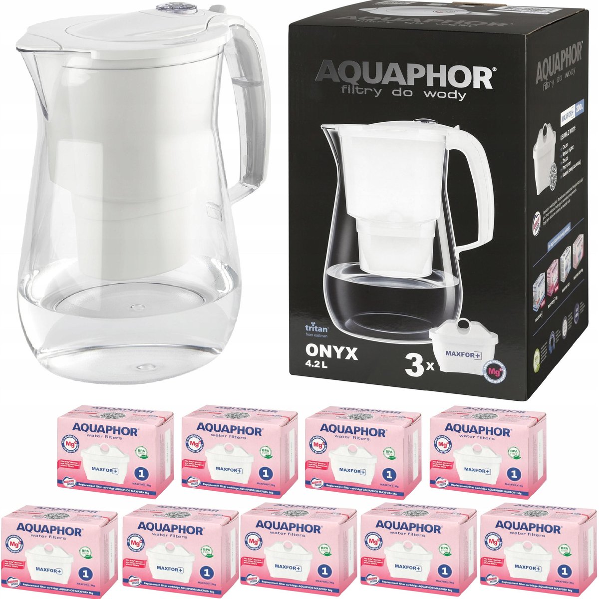 Dzbanek filtrujący Aquaphor Onyx 4,2 l + 9 wkładów, biały