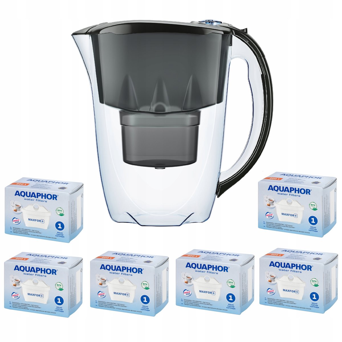Dzbanek filtrujący Aquaphor Amethyst 2,8 l + 6 wkładów, czarny