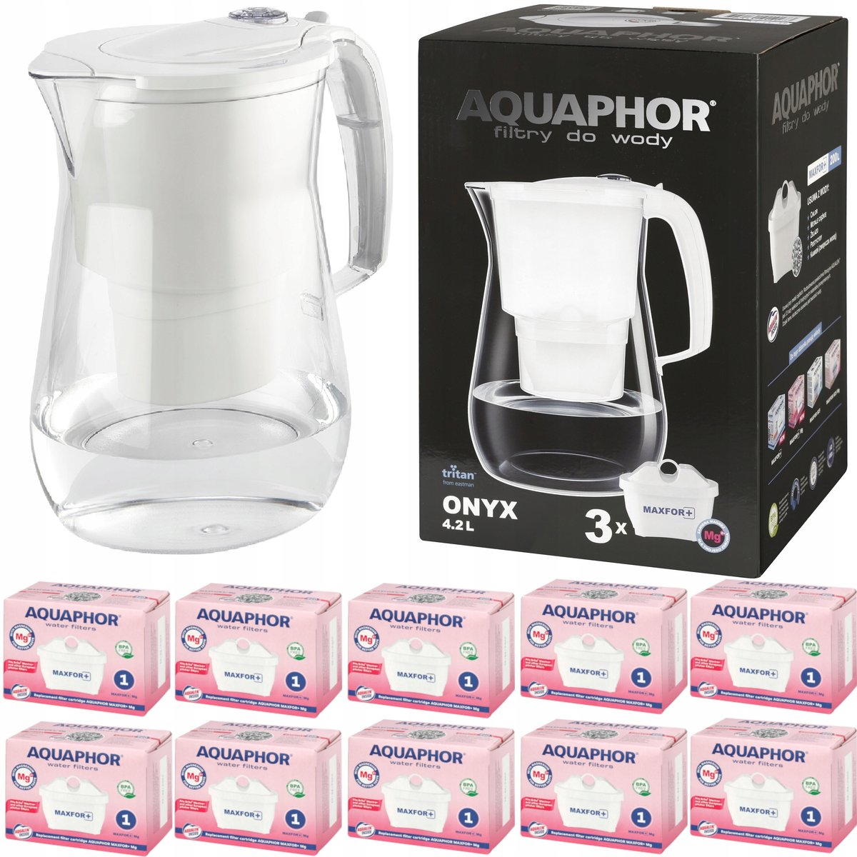 Dzbanek filtrujący Aquaphor Onyx 4,2 l + 10 wkładów, biały