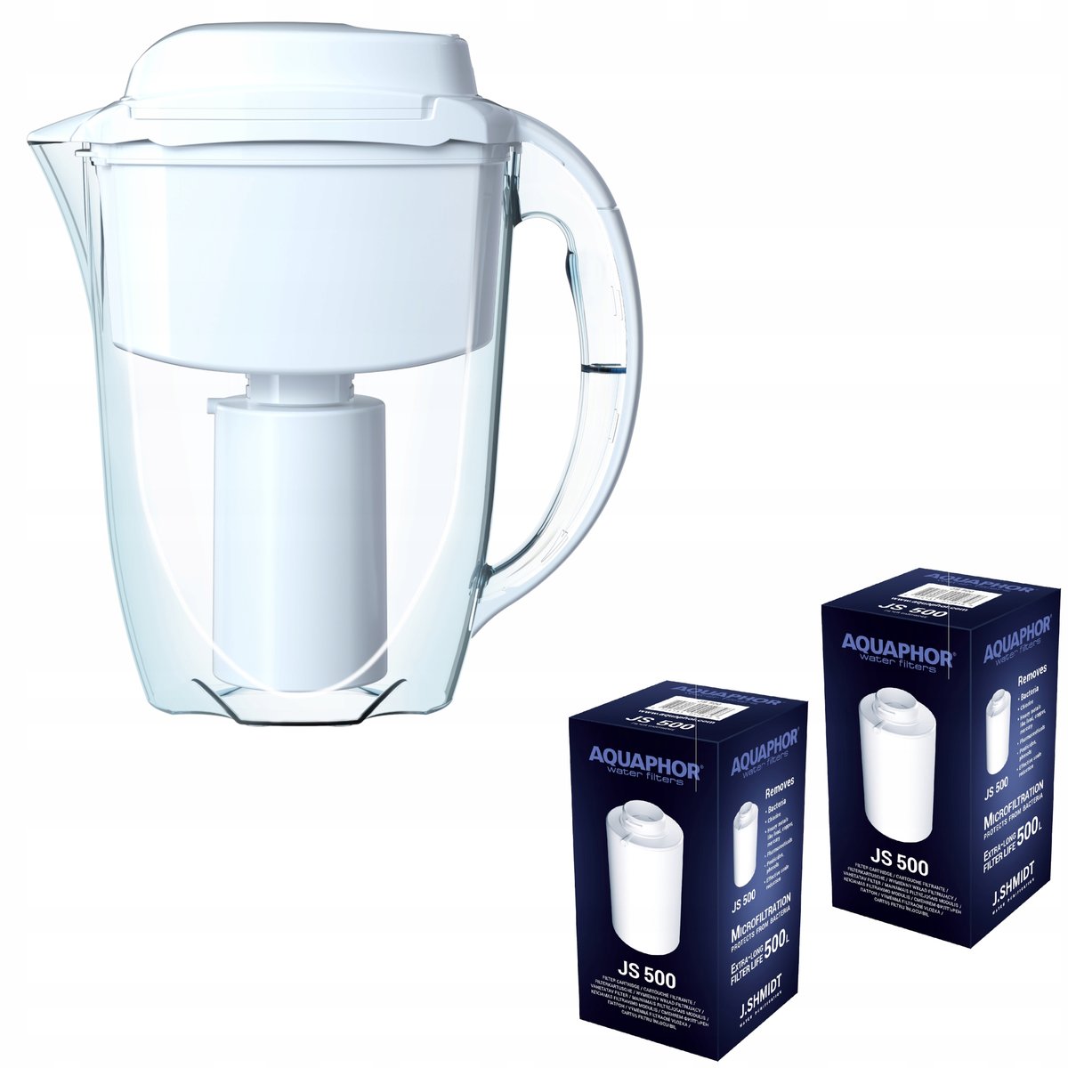 Dzbanek filtrujący Aquaphor J.SHMIDT 500 2,8 l + 3 wkłady, biały