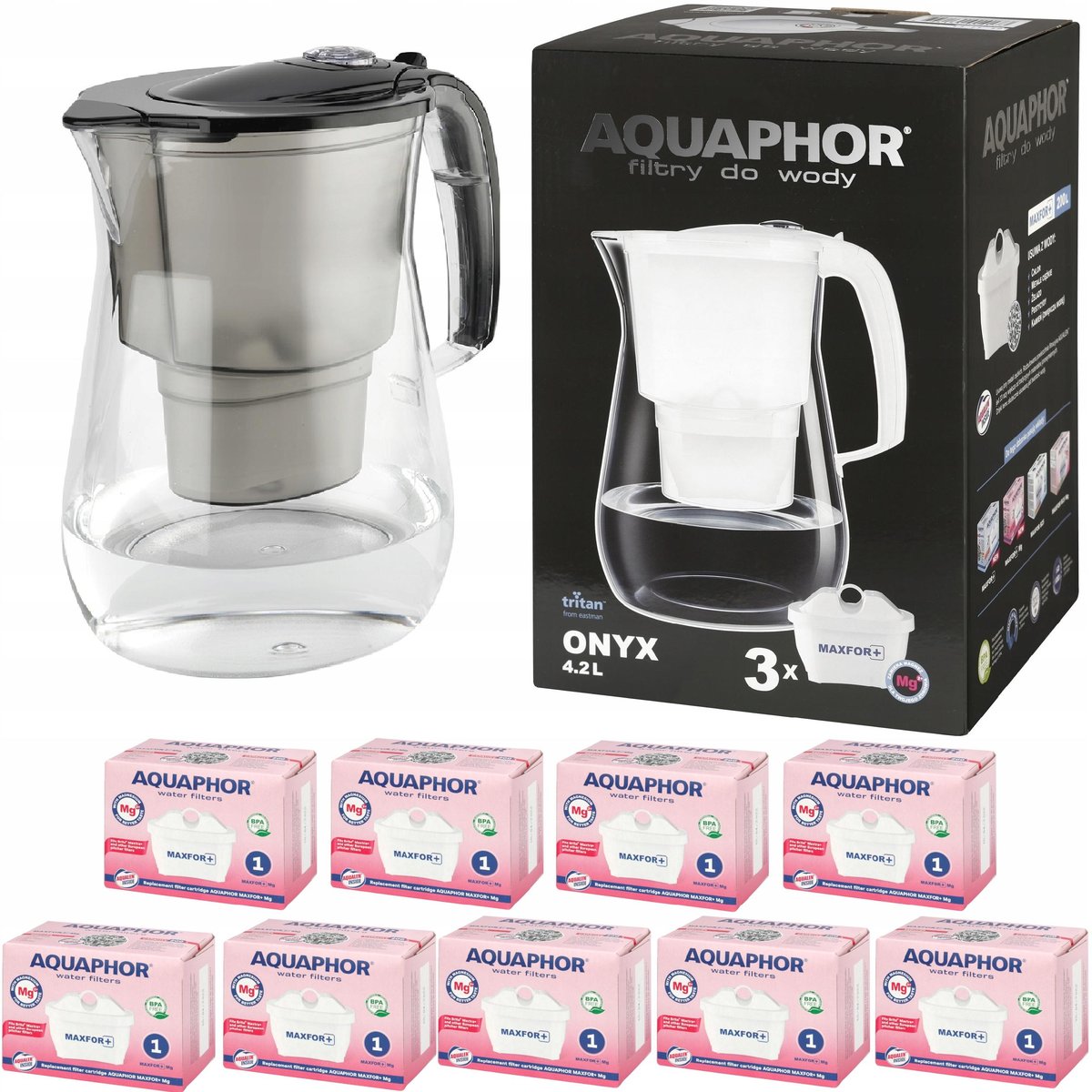 Dzbanek filtrujący Aquaphor Onyx 4,2 l + 9 wkładów, czarny