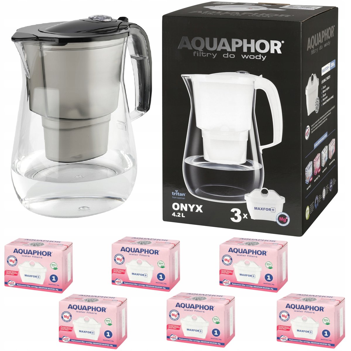 Dzbanek filtrujący Aquaphor Onyx 4,2 l + 6 wkładów, czarny