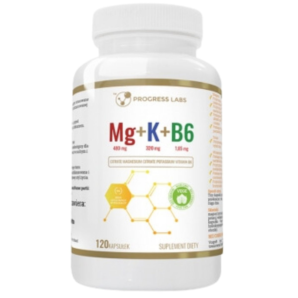 Mg + K + Vit B6, Kompleks Witaminowy, 120 Kaps.
