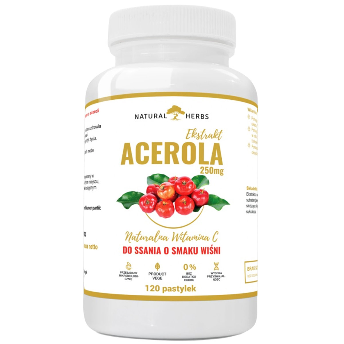Natural Herbs Acerola 250 mg naturalna witamina C 120 pastylek do ssania 1146120