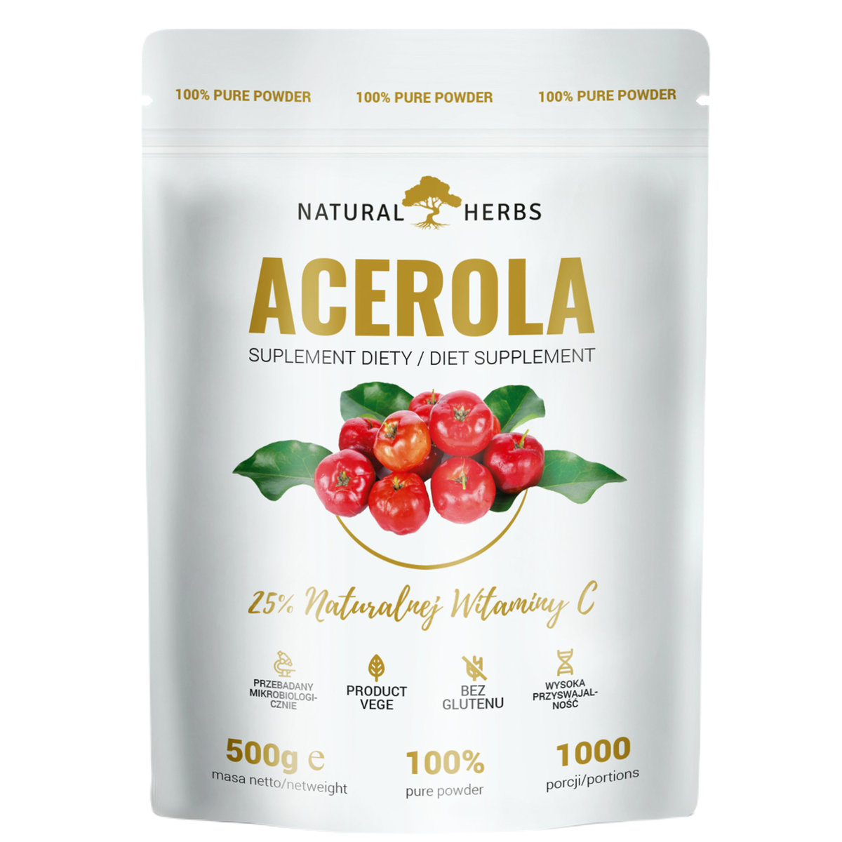 Natural Herbs, Acerola, Naturalna Witamina C, 500g
