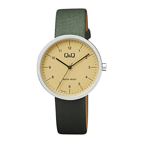 Q&Q Zegarek dla kobiet, mechanizm kwarcowy, wyświetlacz analogowy, zielony skórzany pasek - QC24J325, ZIELONY, pasek