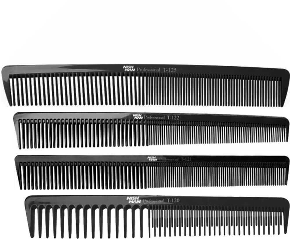 Nishman - zestaw grzebieni barberskich do strzyżenia włosów (T-122, T-121, T-120, T-125)