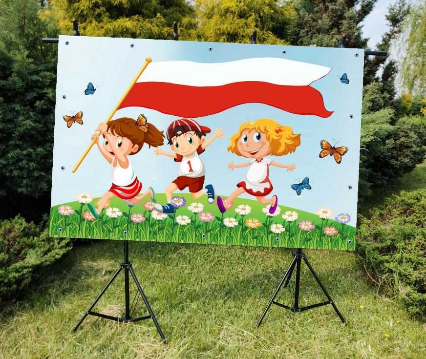 Dzieci z flagą Polski - Baner do szkoły i przedszkola