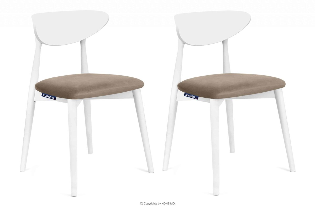 Krzesła drewniane białe beżowy welur 2szt RABI Konsimo