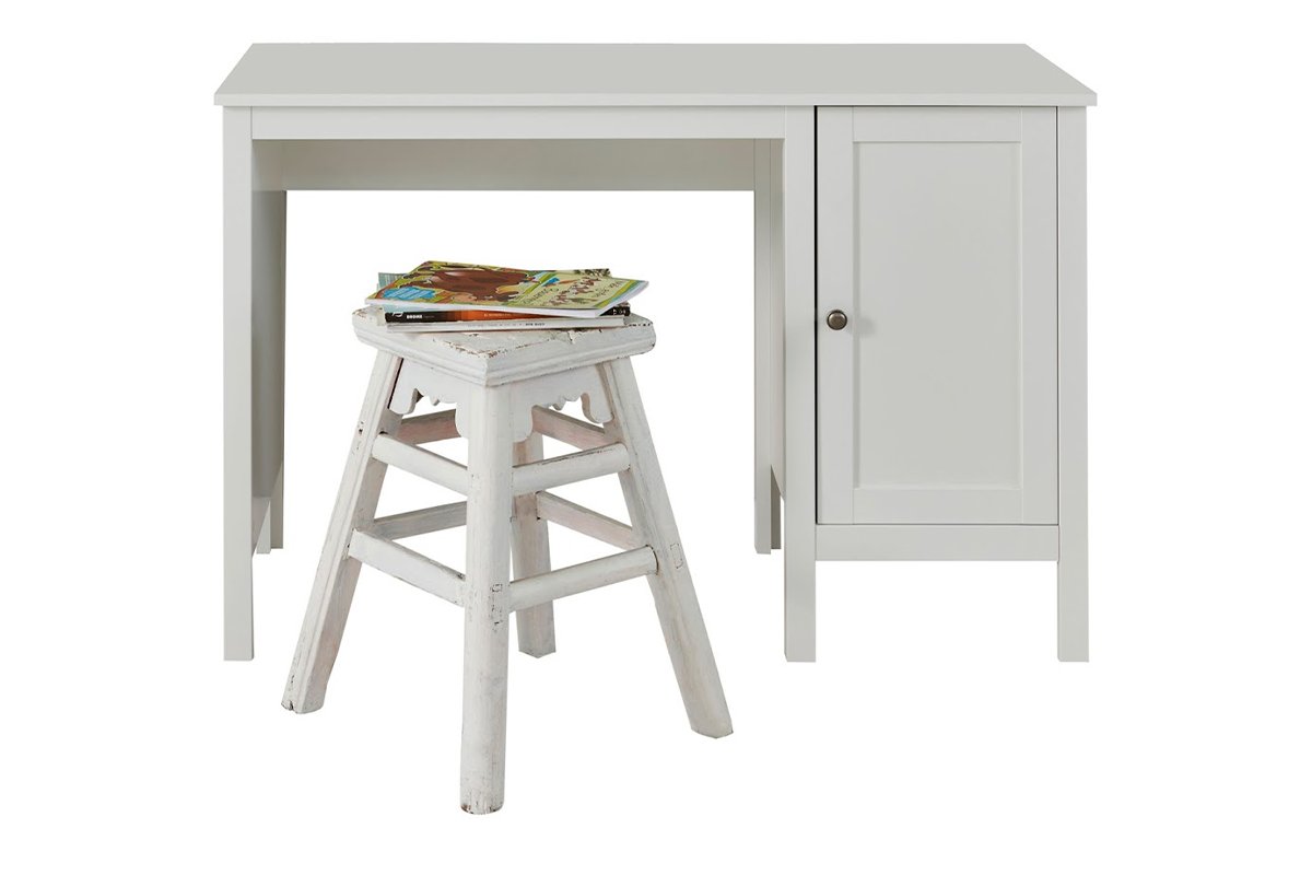 Eleganckie biurko z półkami białe FARGE Konsimo