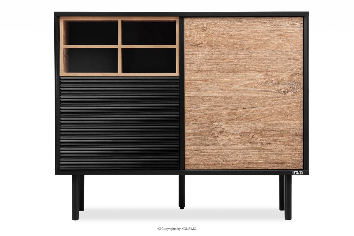 Komoda czarny/dąb naturalny w stylu loft LOFTY Konsimo