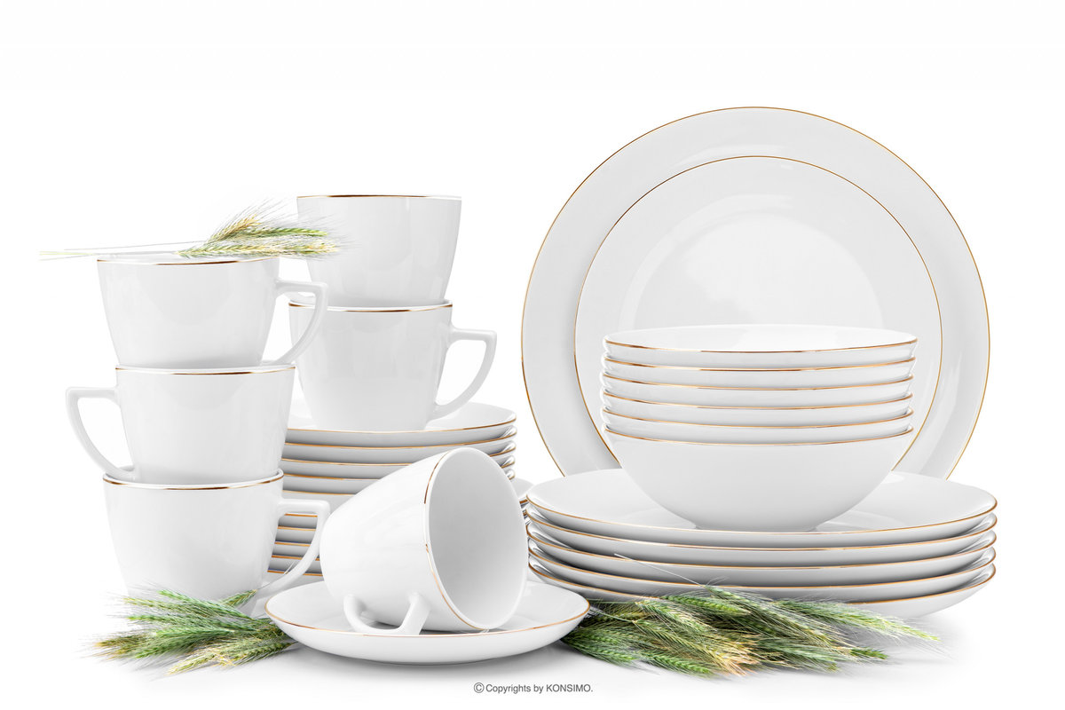 Zestaw obiadowo kawowy dla 6 osób porcelana Złota Linia (30el.) BOSS ZŁOTA LINIA Konsimo