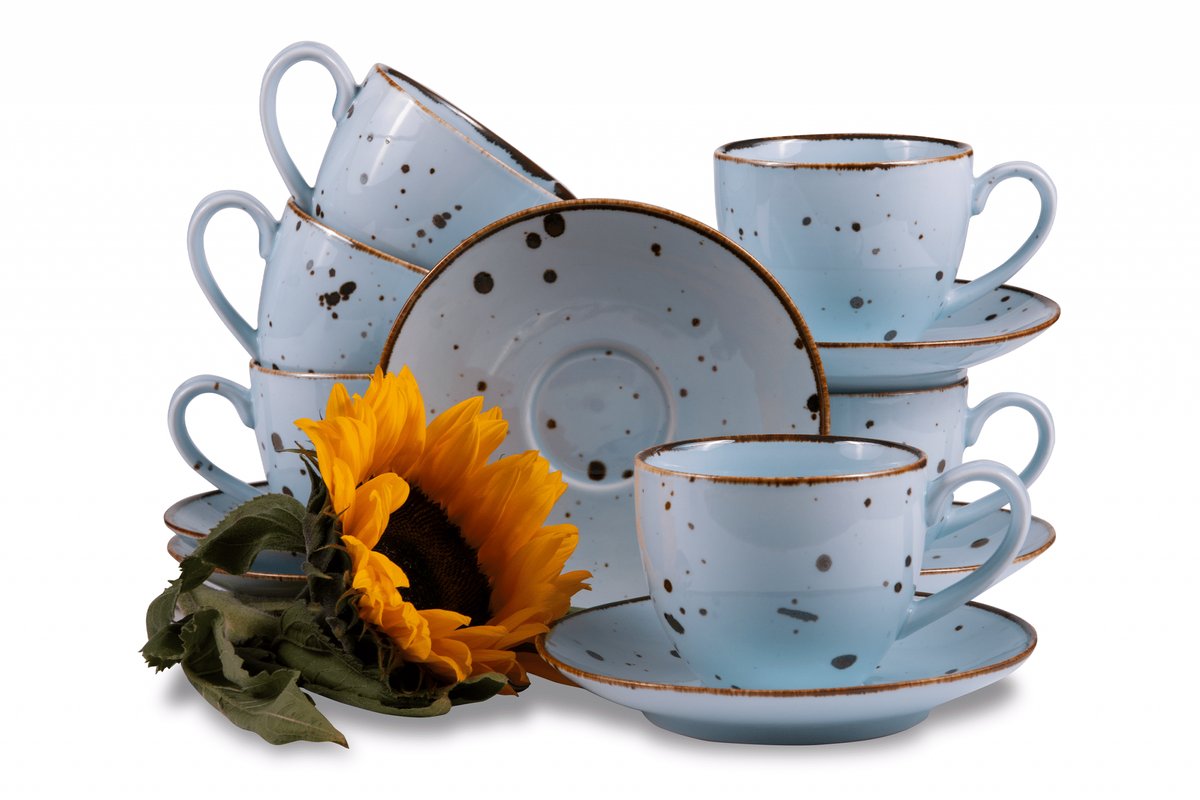 Zestaw dużych filiżanek ze spodkiem polska porcelana dla 6 osób Cottage Sky ALUMINA Konsimo