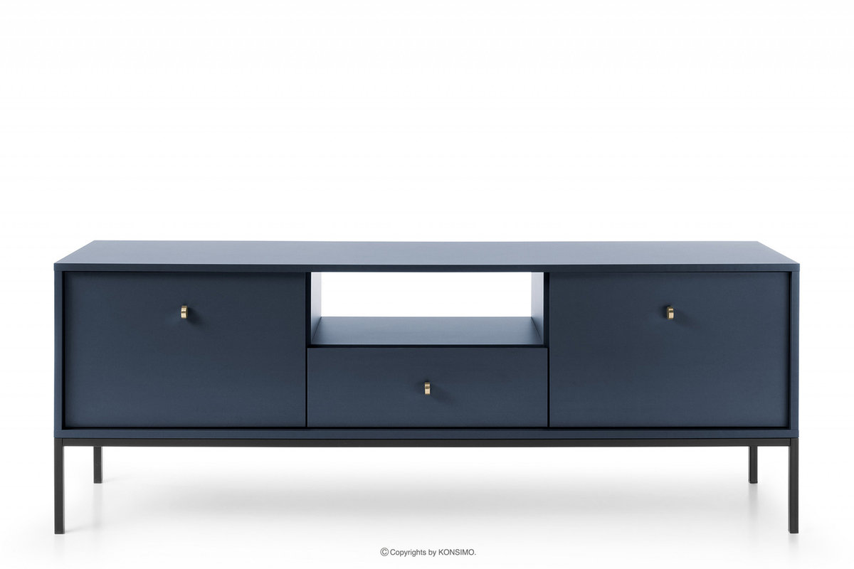Niebieska szafka RTV na nóżkach GEMMA Konsimo
