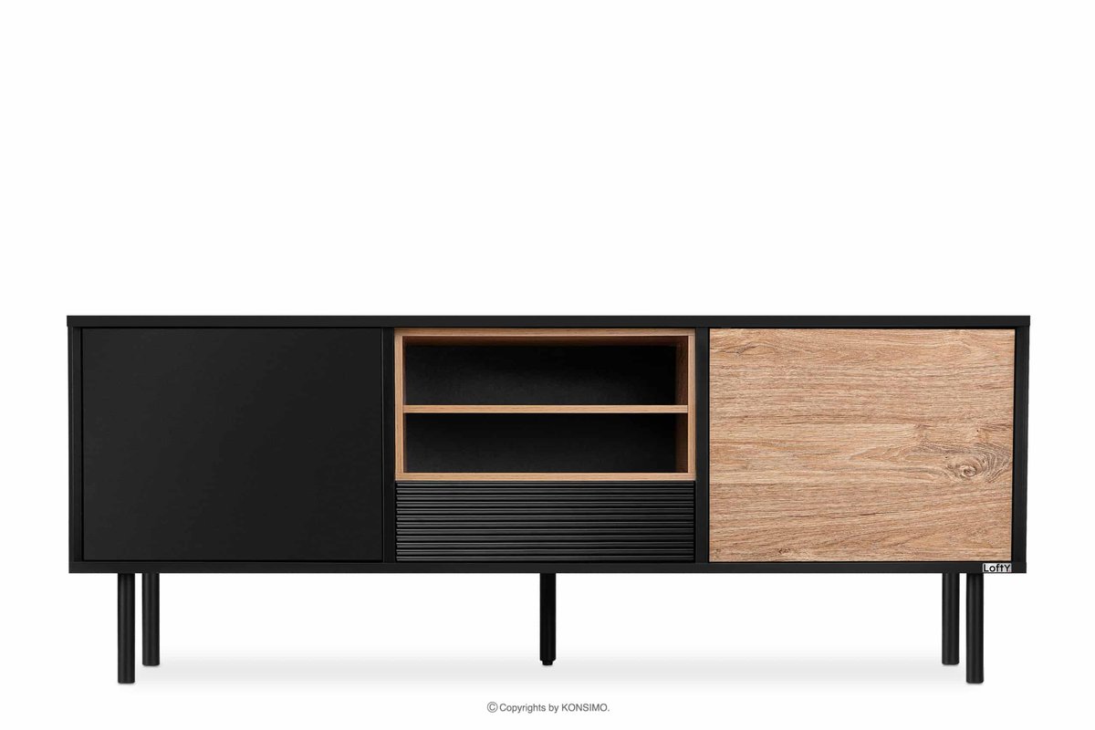 Szafka RTV w stylu loft z półkami LOFTY Konsimo