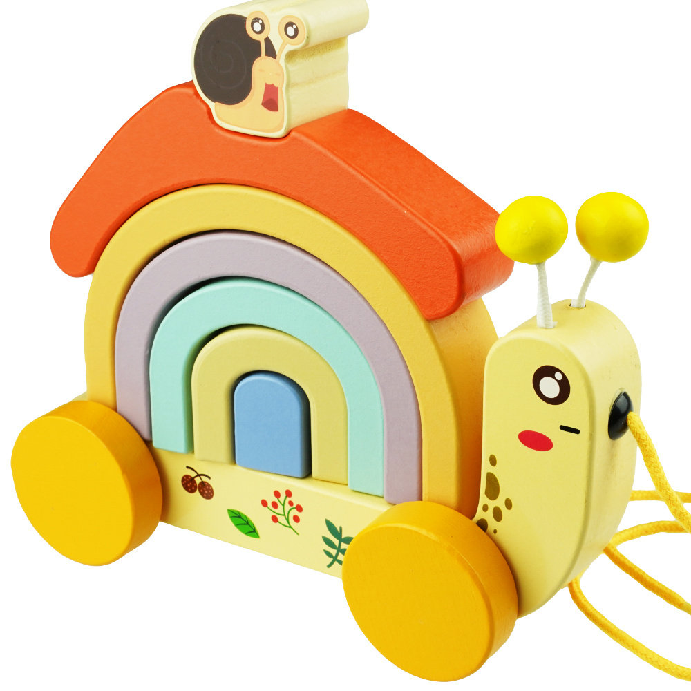 Drewniana układanka puzzle 3D Ślimak na kółkach do ciągnięcia