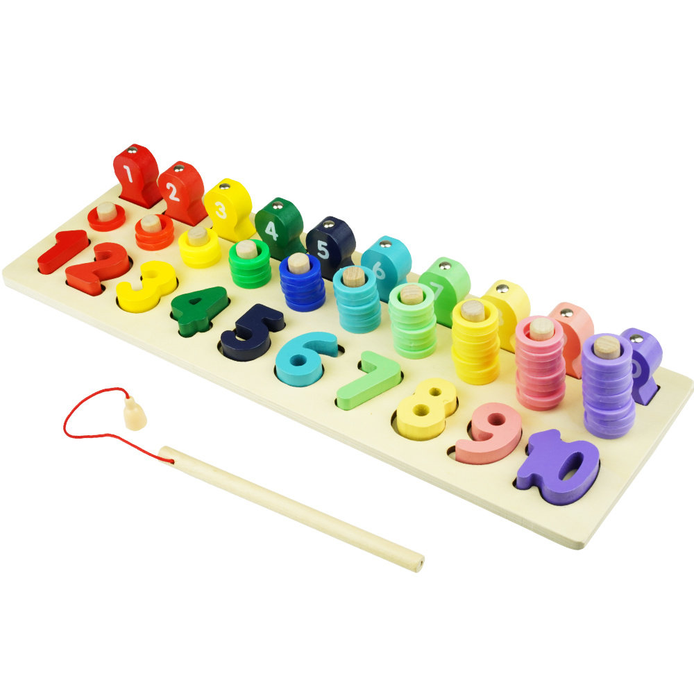 Drewniana układanka do nauki cyfr gra łowienie rybek