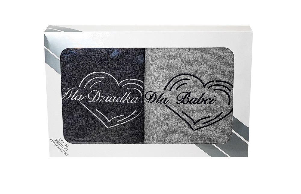 Komplet ręczników w pudełku 2 szt 70x140 Dla Babci i Dziadka szary grafitowy