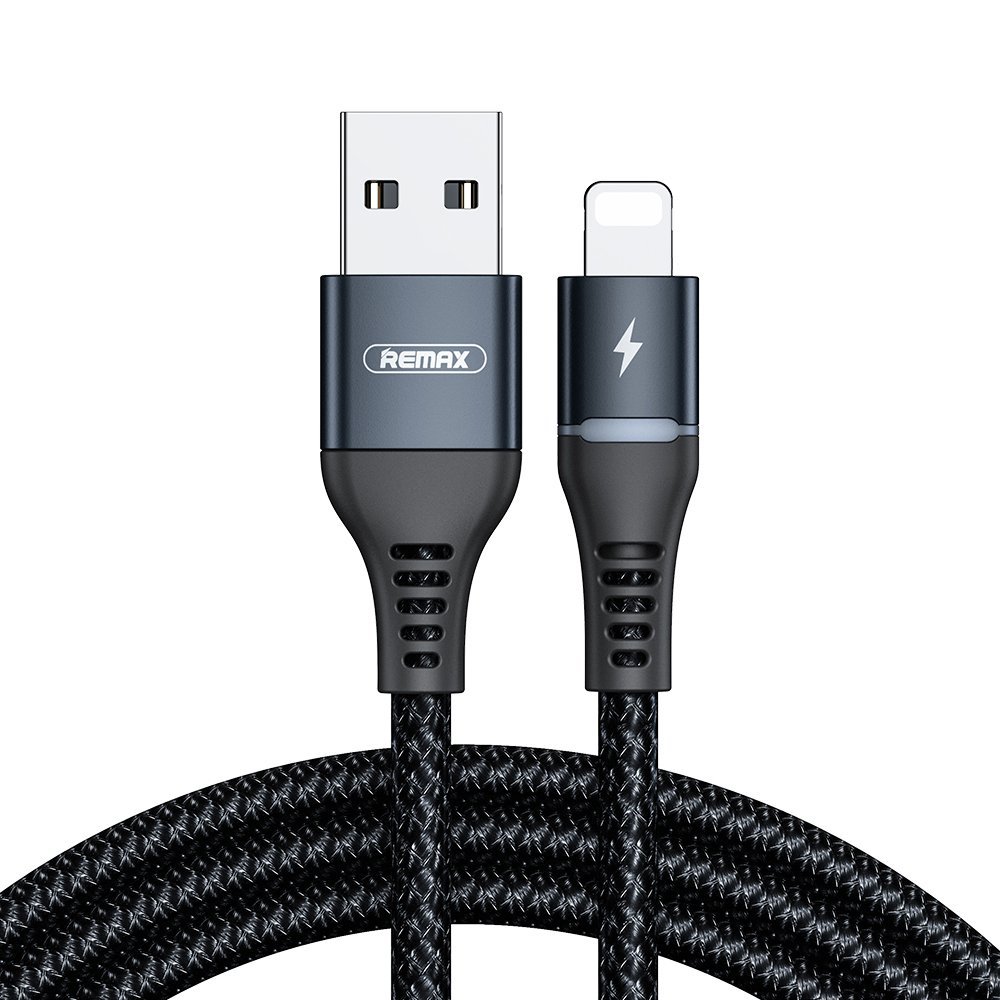 Remax podświetlany nylonowy kabel przewód USB - Lightning z diodą LED 2,4 A 1 m czarny (RC-152i balck) - Lightning (męski) USB Typ A (męski) RC-152i black