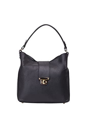 Idony Women's Shopper Bag ze skóry, czarna, czarny, jeden rozmiar