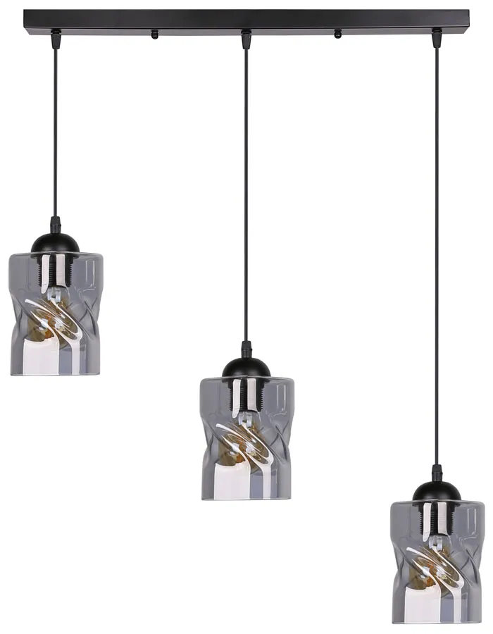 Czarna lampa wisząca nad stół z 3 kloszami szkło dymione - Z25 S5-F04