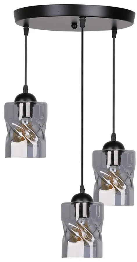 Czarna lampa wisząca do salonu z 3 kloszami ze szkła dymionego - Z026 D8-B03