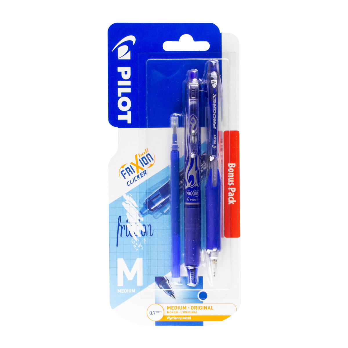 PILOT FRIXION Clicker 0,7 granatowe + ołówek + wkład