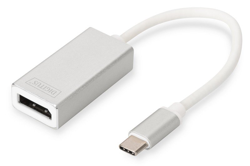 Digitus USB 3.1 Typ C Graphics Adapter, kompatybilny z HDMI/VGA/DP, MacBook, obudowa aluminiowa, srebrny, srebro DA-70844