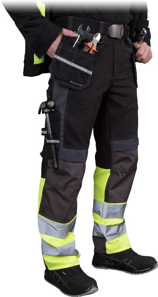 Spodnie ochronne do pasa czarno-zółto-szary roz.60