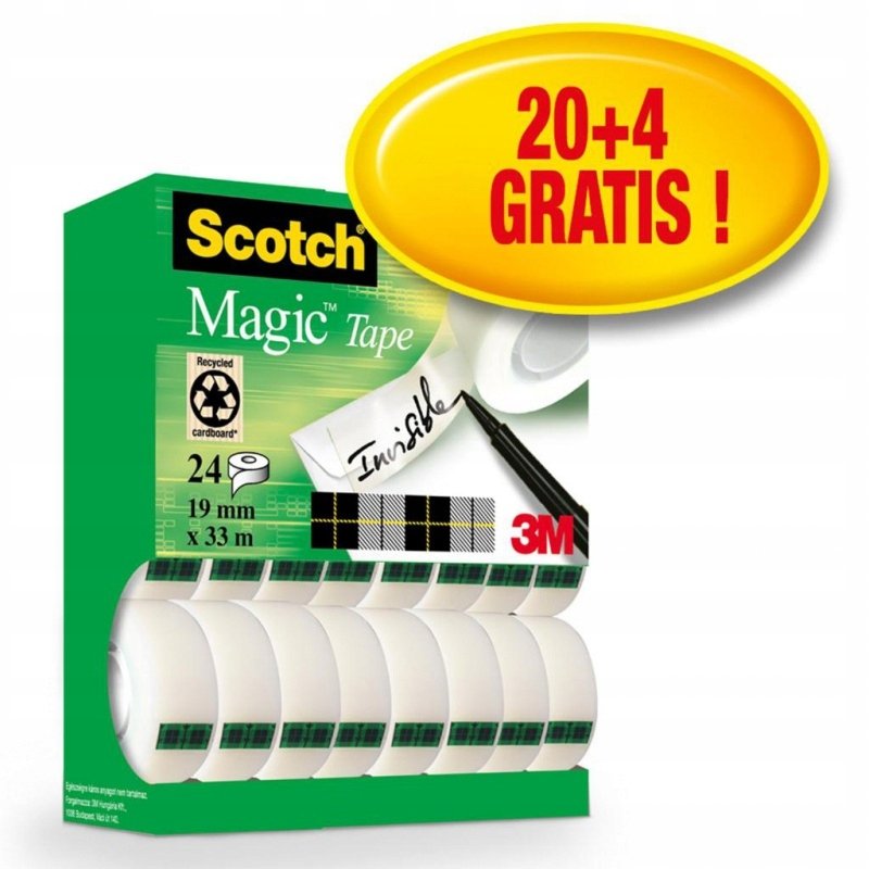 Scotch 3M Taśma biurowa Magic (8-1933R24TPR), matowa, 19mm, 33m, 20szt., 4 rolek GRATIS 3M-UU009012541