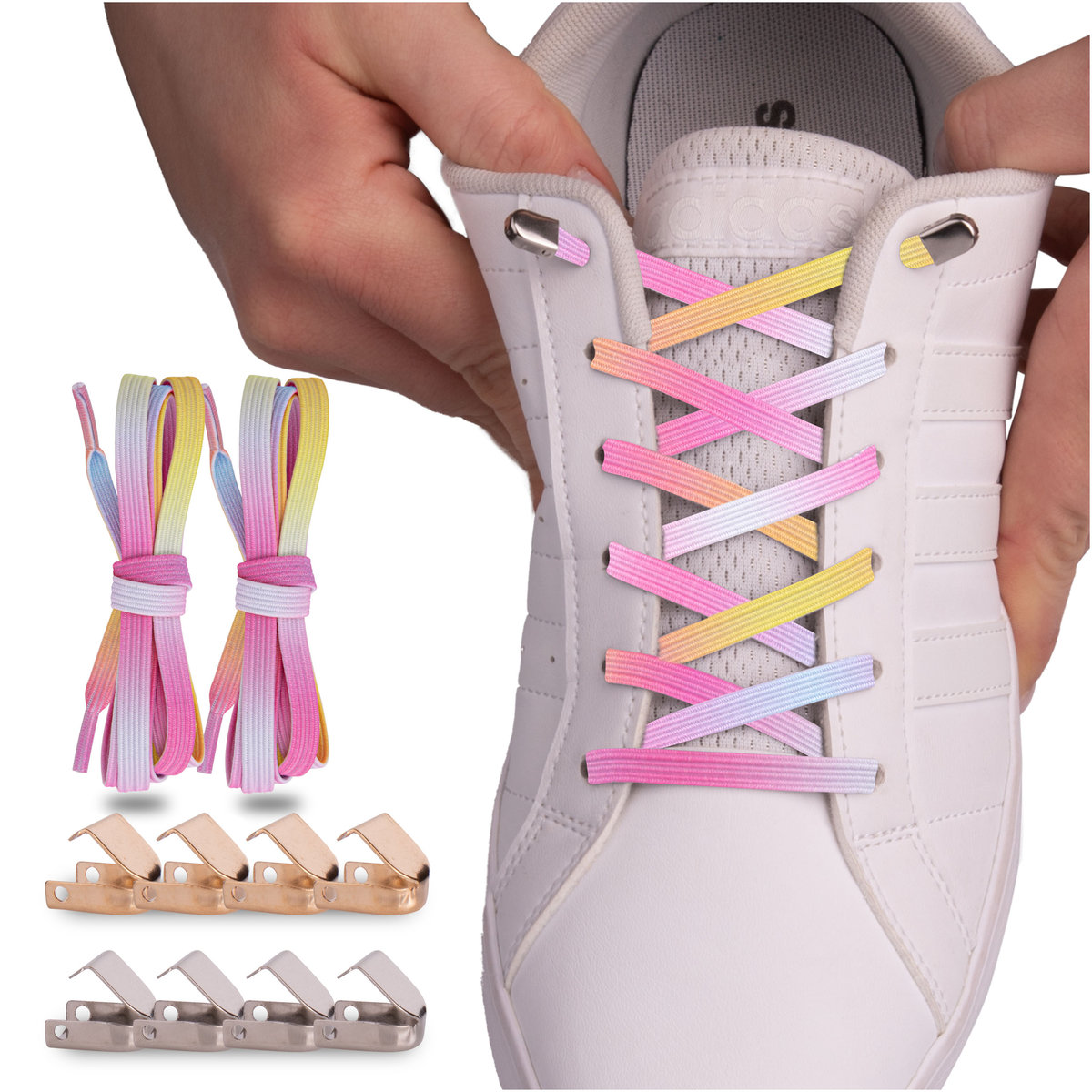 Sznurówki bez wiązania czarno-białe