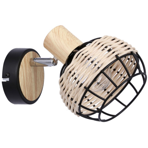 Rustykalny kinkiet czarny + drewniany M4-R90