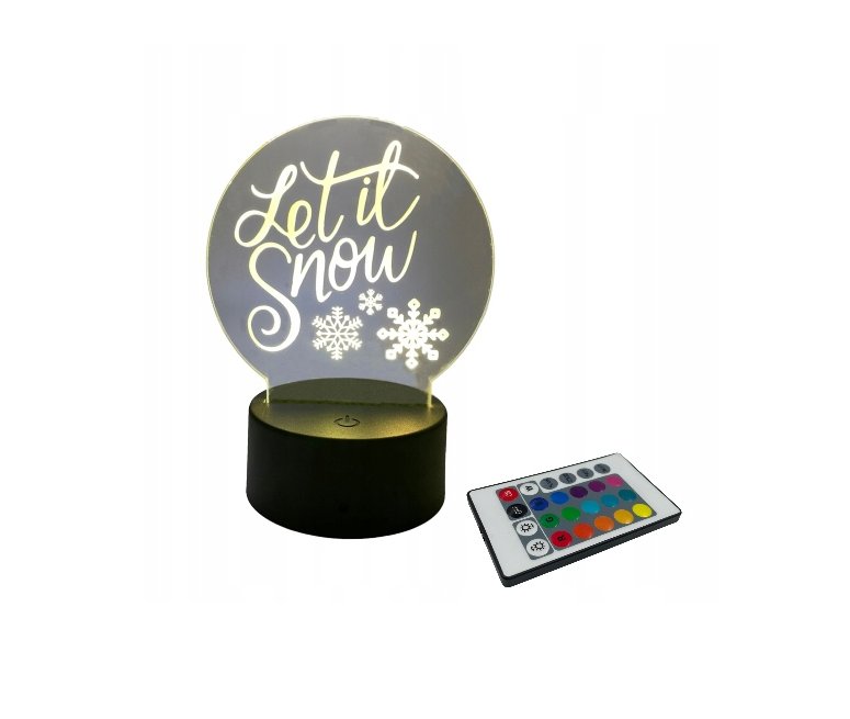 Let It Snow Kula Lampka Nocna Imię 3D Led Pilot