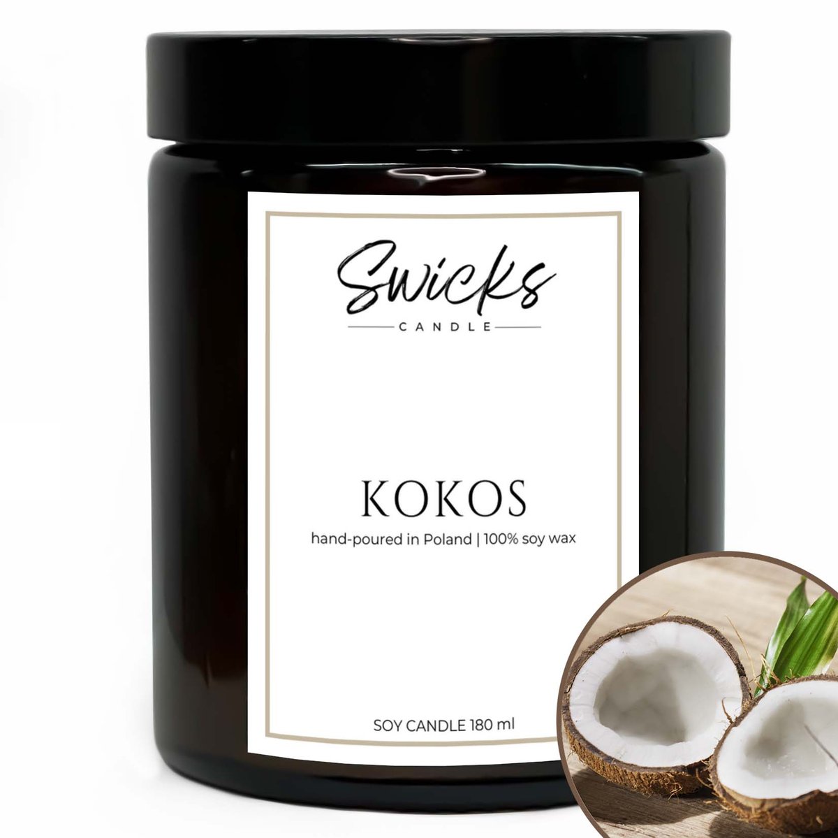 Świeca sojowa zapachowa KOKOS 180 ml