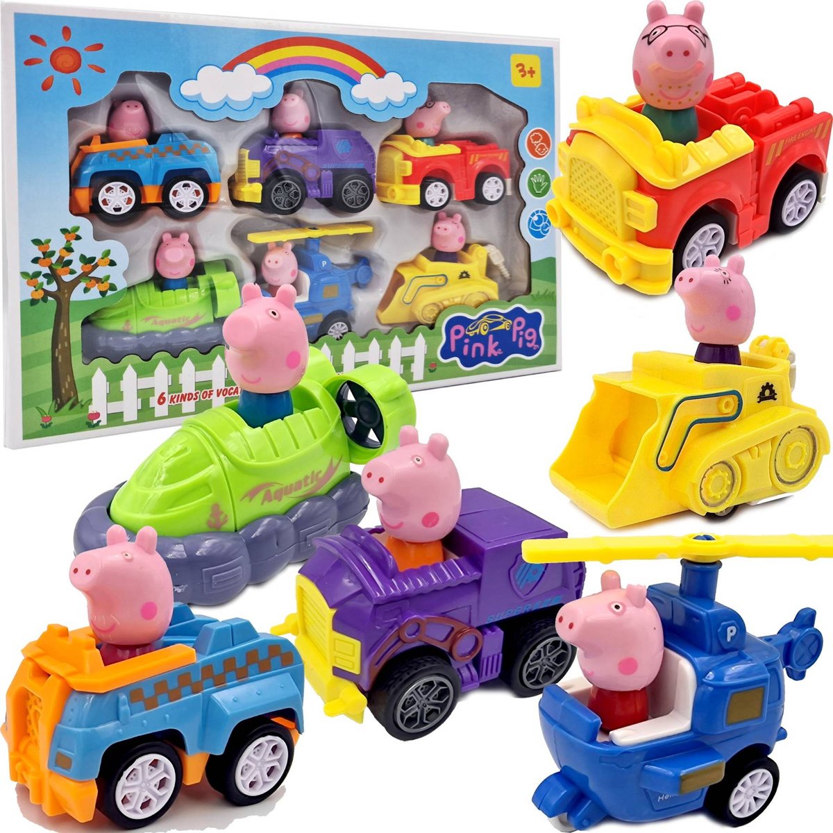 WKS, Zestaw 6 figurek w samochodach Świnka Peppa