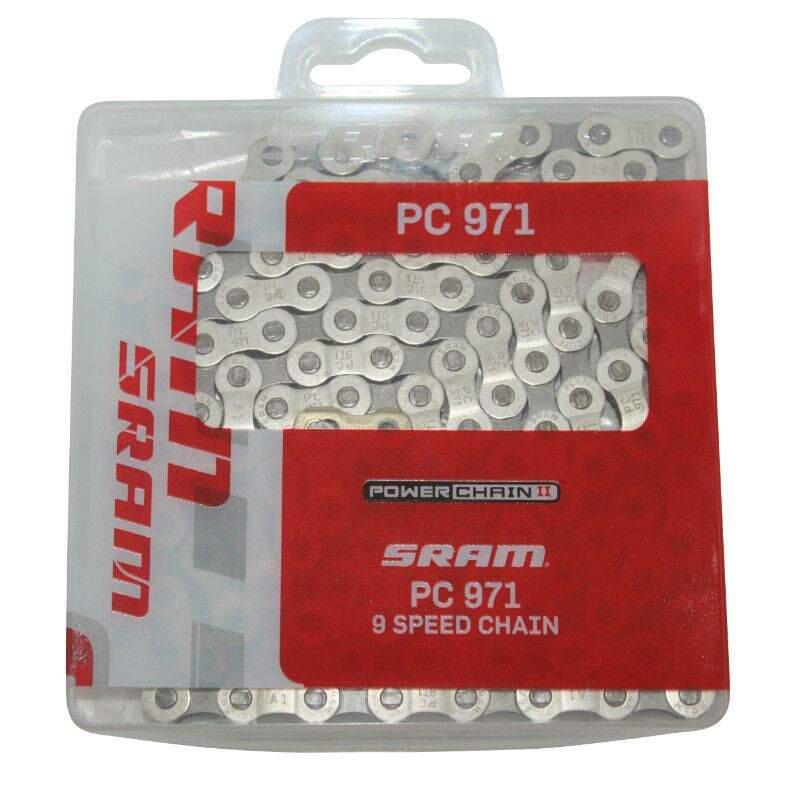 SRAM Łańcuch PC-971 szary-niklowy / Ilość biegów: 9 / Ilość ogniw: 114 / Wersja opakowania: standard 87.2745.114.105