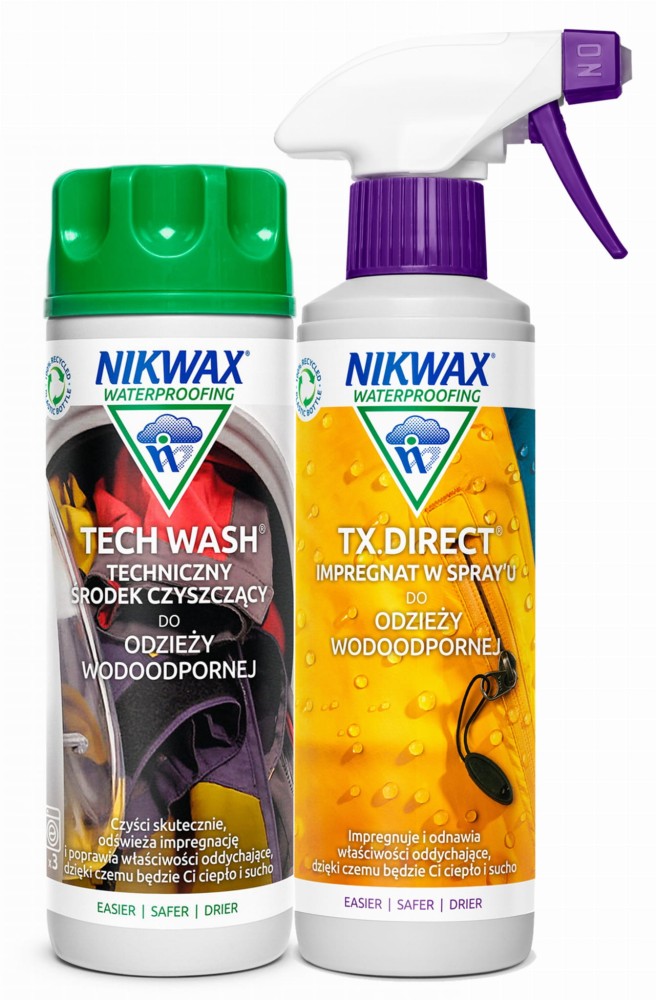 Zestaw do pielęgnacji odzieży i sprzętu outdoor Nikwax Tech Wash i TX Direct Spray-On 2 x 300 ml