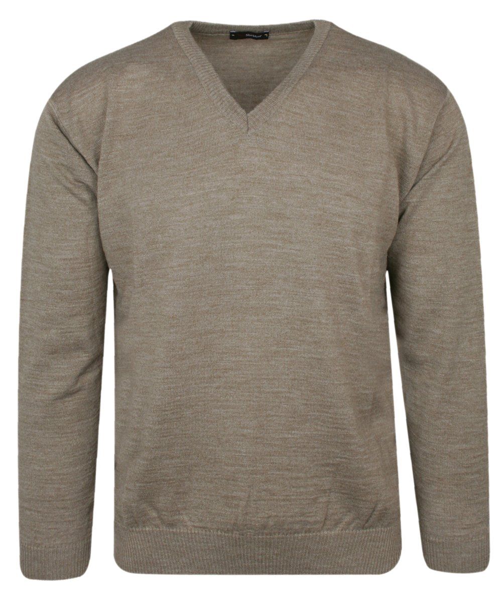 Sweter Beżowy, Dekolt w Serek (V-neck), Męski - MAX SHELDON - Max Sheldon