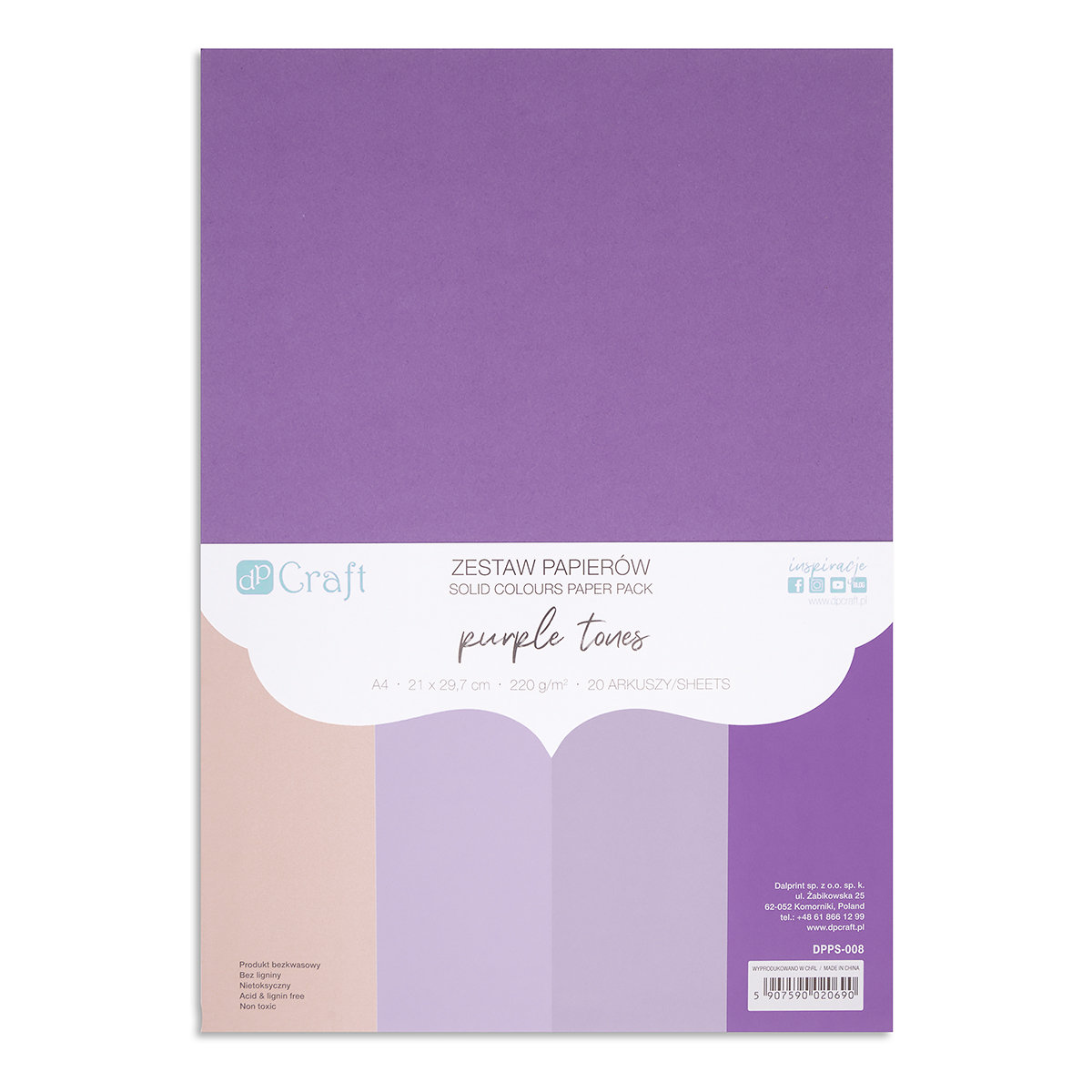 Zestaw Papierów 220G - Purple Tones, A4, 20 Ark. Dpcraft