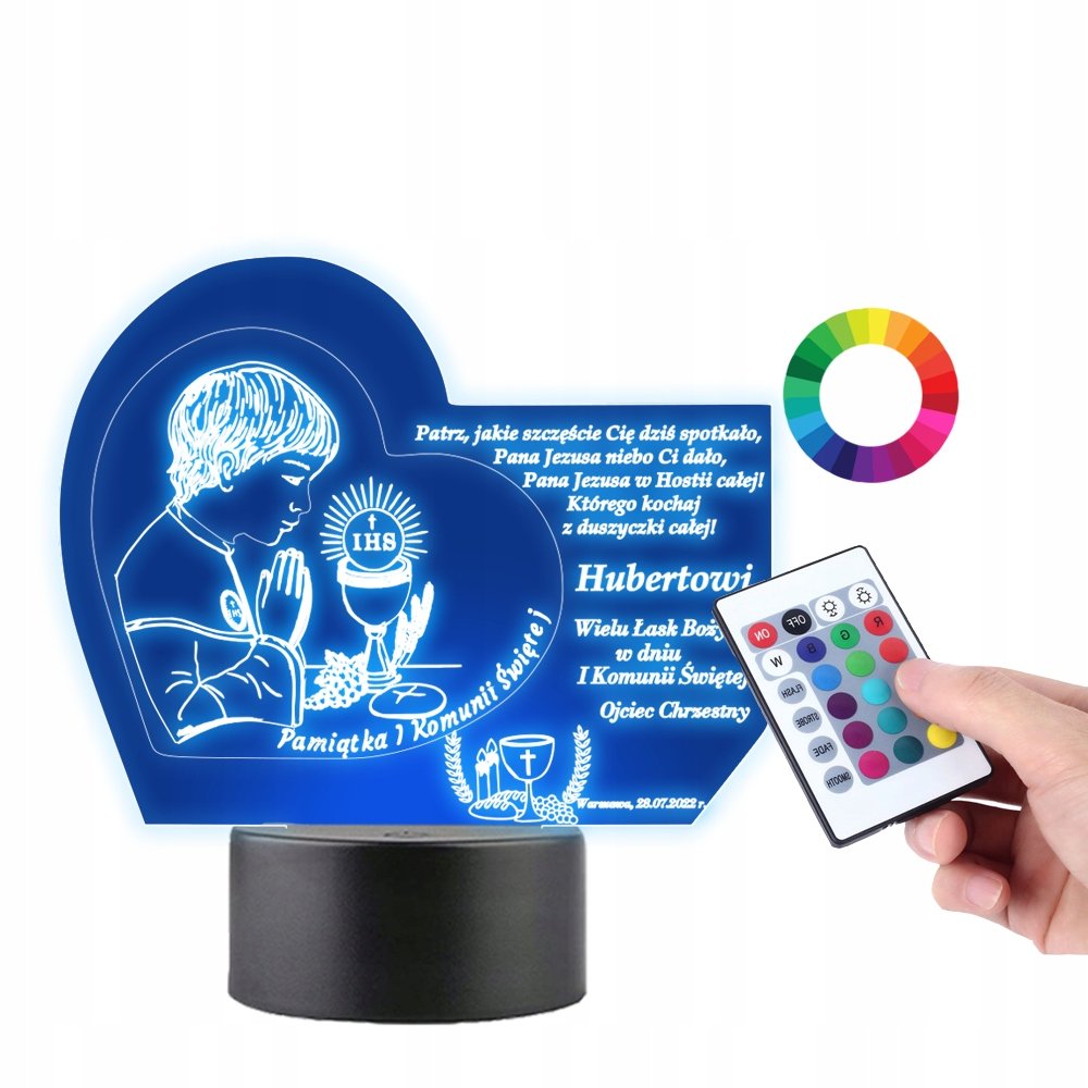 Lampka LED Plexido Statuetka Pamiątka Komunii