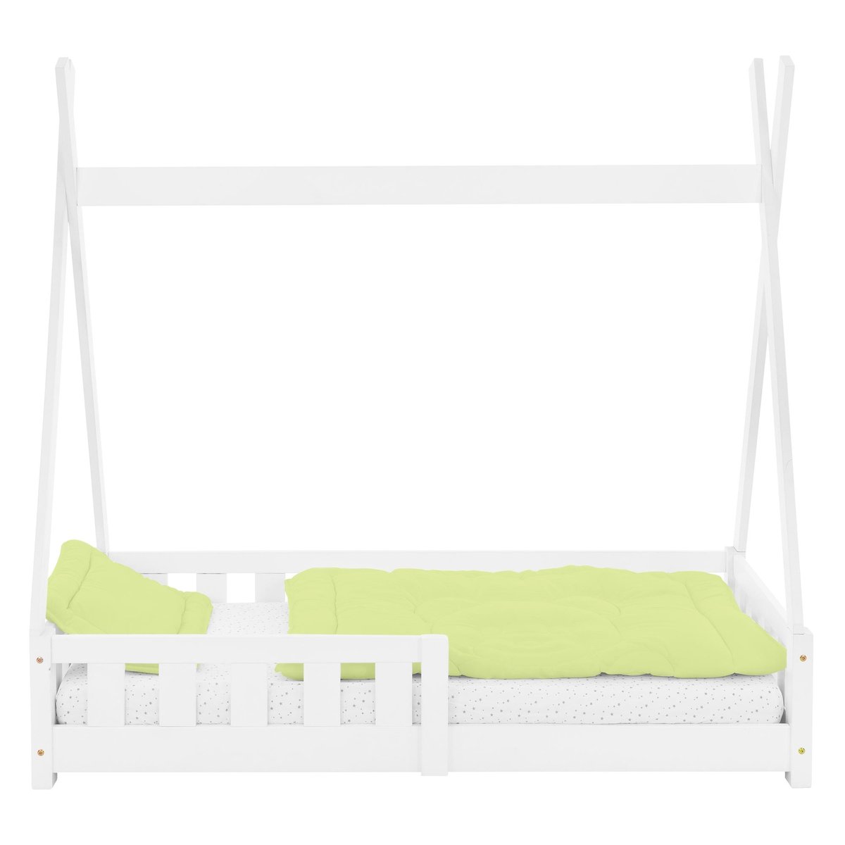Łóżko dziecięce z zabezpieczeniem przed upadkiem i ramą z listew wraz z materacem 70x140 cm białe z drewna sosnowego ML design